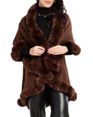 Saachi Faux Fur Trim Tier Cape - Brown