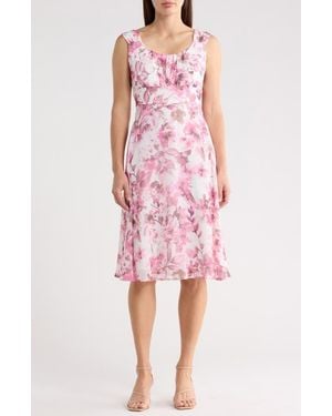 Connected Apparel Pleated Chiffon Midi Dress - Pink