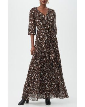 Trina Turk Shalina Leopard Print Balloon Sleeve Chiffon Maxi Dress - Multicolor