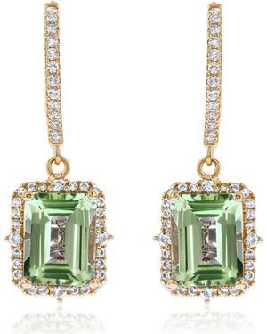Suzy Levian Semiprecious Stone Halo Drop Earrings - Green