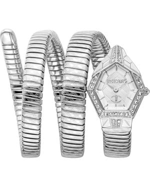 Just Cavalli Mesmerizing Snake Wraparound Bracelet Watch, 23Mm X 32.4Mm - White