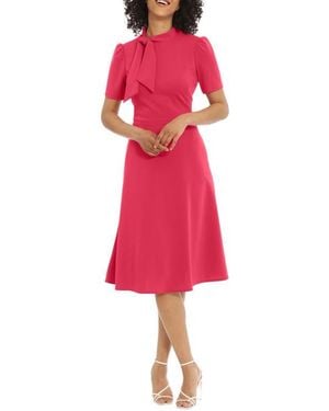 Maggy London Short Sleeve Necktie Midi Dress - Red