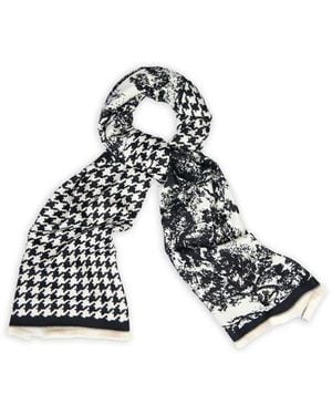 Saachi Reversible Houndstooth Print Scarf - White