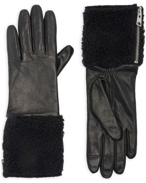 AllSaints Faux Shearling Leather Gloves - Black