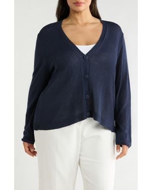 Max Studio V-Neck Button Front Cardigan - Blue