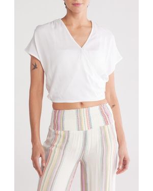 Elan Short Sleeve Faux Wrap Cover-Up Crop Top - White