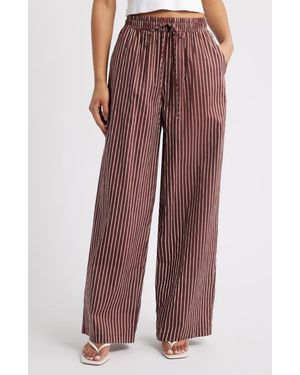 Petal & Pup Darya Stripe Drawstring Waist Wide Leg Pants - Red
