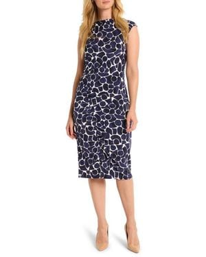 NIC+ZOE Geometric Pebble Ruched Jersey Sheath Dress - Blue