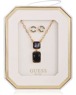 Guess Pendant Necklace & Stud Earrings Set - White