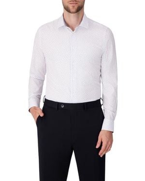 Report Collection Diamond Print Slim Fit Stretch Dress Shirt - White