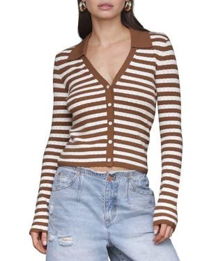 Avec Les Filles Striped Pointelle Polo Cardigan - Blue