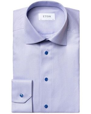 Eton Classic Fit Gingham Cotton Dress Shirt - Blue