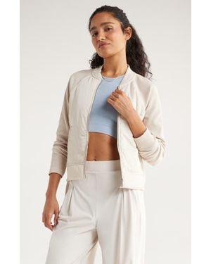 Zella Seamless Mixed Media Bomber Jacket - White