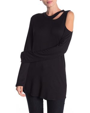 Go Couture Asymmetrical Slash T-Shirt - Black