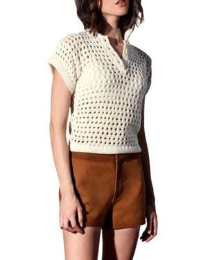 Walter Baker Laura Open Stitch Cotton Polo Sweater - Natural