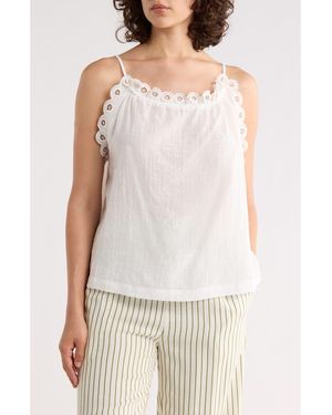 Max Studio Embroidered Eyelet Lace Halter Neck Crop Tank - White