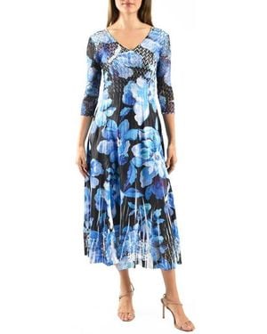 Komarov Lace Sleeve Charmeuse & Chiffon Cocktail Dress - Blue