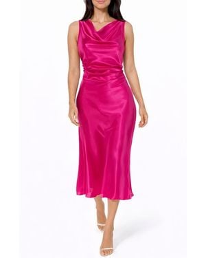 Bebe Cowl Neck Sleeveless Satin Midi Dress - Pink
