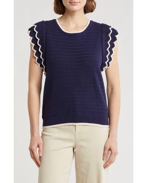 Democracy Scalloped Cap Sleeve Sweater - Blue