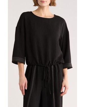 Adrianna Papell Tie Waist Drop Shoulder Top - Black