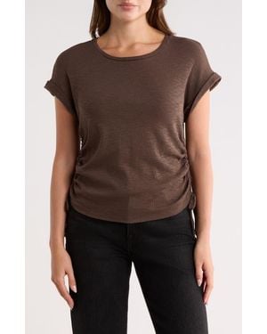 Bobeau Shirred Side Tie T-Shirt - Brown