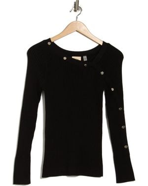 Tahari Asymmetric Neck Sweater - Black