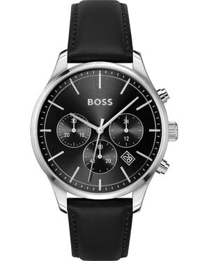 BOSS Avery Chronograph Leather Strap Watch, 42Mm - Black
