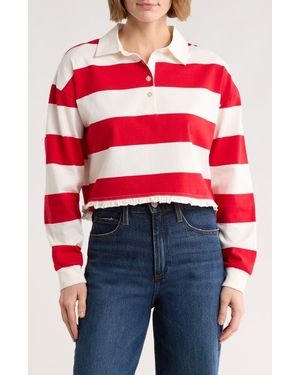 Vigoss Stripe Long Sleeve Cotton Polo - Red