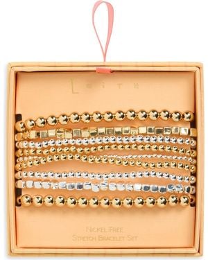 Leith Set Of 9 Metallic Beaded Stretch Bracelets - Natural