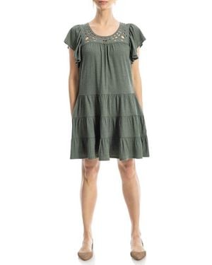 Max Studio Crochet Trim Tiered Minidress - Green