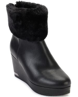 DKNY Nadra Faux Fur Cuff Wedge Bootie - Black