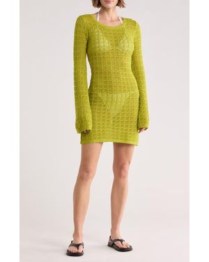 Abound Crochet Long Sleeve Cover-Up Dress - Green