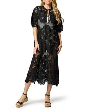 Saachi Lace Kaftan Keyhole Dress - Black