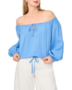 Parker Off The Shoulder Cotton Crop Top - Blue