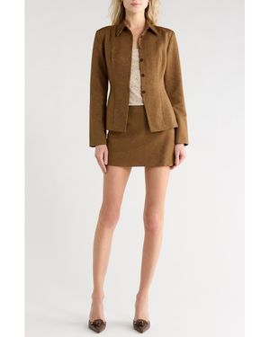 Reformation Chloe Long Sleeve Top & Miniskirt Set - Brown