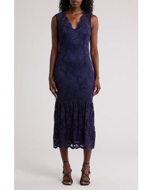 Marina Scallop Lace Sleeveless Midi Dress - Blue