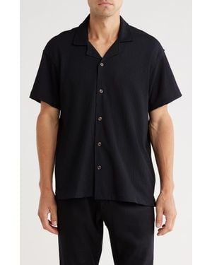 Tahari Cuban Textured Camp Shirt - Black