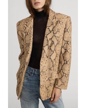 FRAME The Snake Print Leather Blazer - Brown