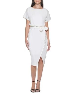Kensie Tie Front Blouson Dress - White