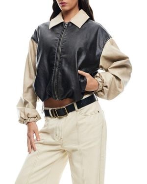 Lioness Nirvana Colorblock Faux Leather Bomber Jacket - Natural