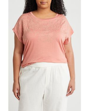 Adrianna Papell Floral Embroidered Shirt - Pink