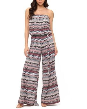 O.L. Chevron Print Strapless Wide Leg Jumpsuit - Multicolor