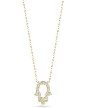 Sphera Milano Pavé Cubic Zirconia Open Hamsa Pendant Necklace - White