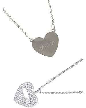 Adornia Set Of 2 Mama & Pavé Heart Pendant Necklaces - Gray