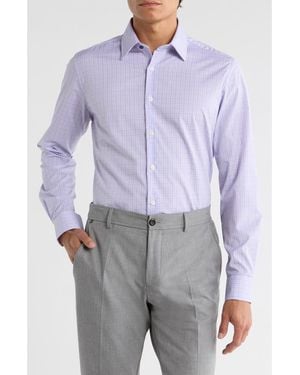 Duchamp Slim Fit Plaid Stretch Cotton Dress Shirt - Blue