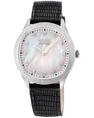 Gevril Morcote Swiss Diamond Leather Strap Watch, 36Mm - Black
