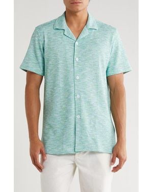 T.R. Premium Mélange Short Sleeve Button-Up Shirt - Blue