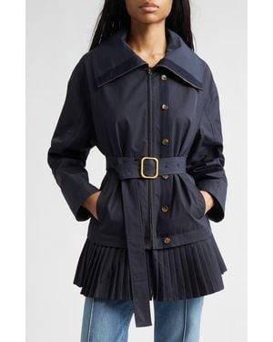 Ulla Johnson Lison Belted Jacket With Pleated Hem - Blue