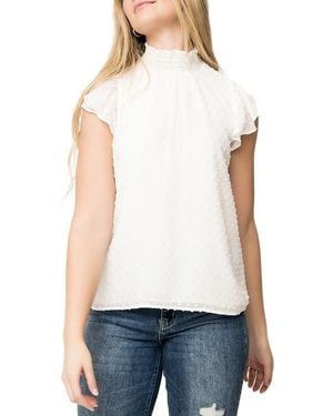 Gibsonlook Smocked Neck Flutter Sleeve Blouse - White