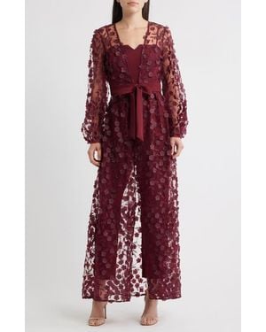 Julia Jordan Floral Overlay Jacket & Belted Jumpsuit - Red
